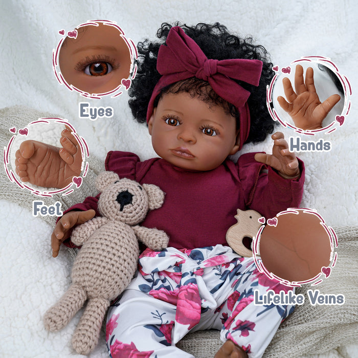 Babeside Laney 18'' Realistic Reborn Baby Doll African American Lovely Girl Burgundy Red