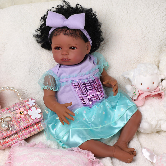 Babeside Laney 20'' Realistic Reborn Baby Doll African American Girl Purple Shiny Dress