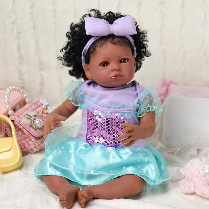 Babeside Laney 20'' Realistic Reborn Baby Doll African American Girl Purple Shiny Dress