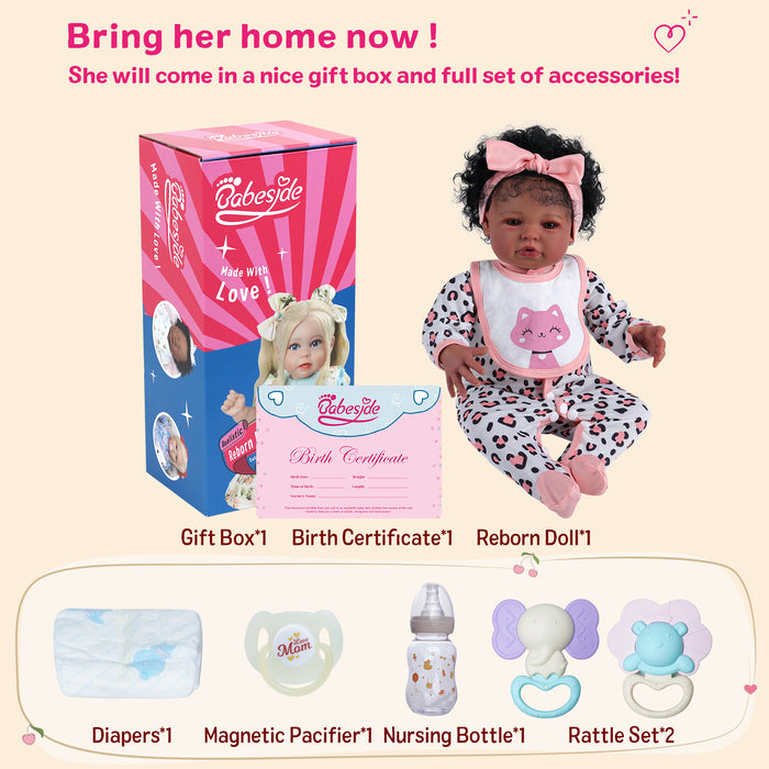 Babeside Laney 20'' Realistic Reborn Baby Doll African American Lovely Girl Happy Cat