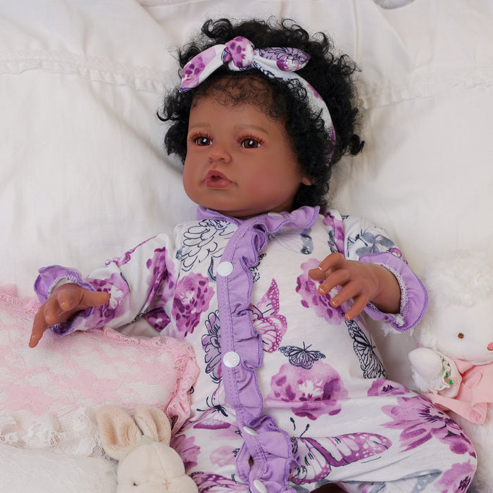 Babeside Laney 20'' Realistic Reborn Baby Doll African American Lovely Girl Purple Flowers