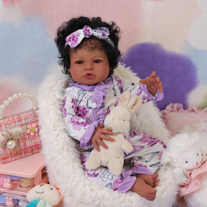 Babeside Laney 20'' Realistic Reborn Baby Doll African American Lovely Girl Purple Flowers