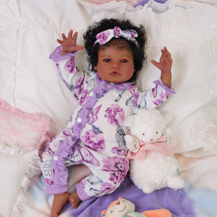 Babeside Laney 20'' Realistic Reborn Baby Doll African American Lovely Girl Purple Flowers