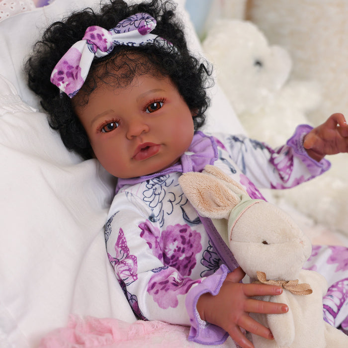 Babeside Laney 20'' Realistic Reborn Baby Doll African American Lovely Girl Purple Flowers