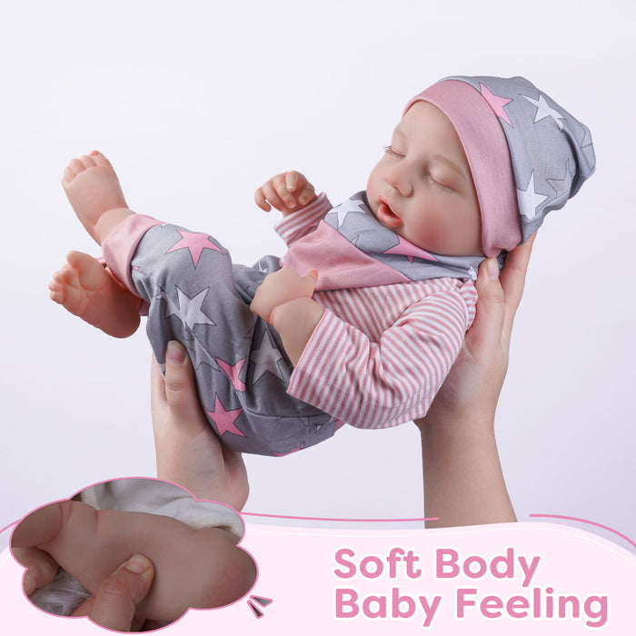 Babeside Lauren 20'' Realistic Reborn Baby Doll Sleeping Sweet Boy Star Grey Pink With Heartbeat Coos And Breath