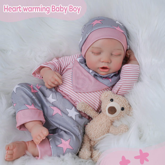 Babeside Lauren 20'' Realistic Reborn Baby Doll Sleeping Sweet Boy Star Grey Pink