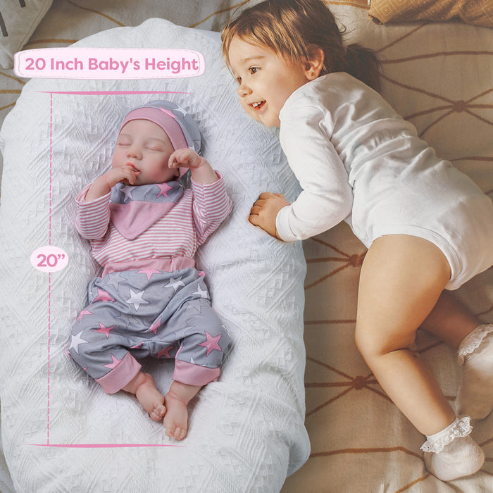 Babeside Lauren 20'' Realistic Reborn Baby Doll Sleeping Sweet Boy Star Grey Pink