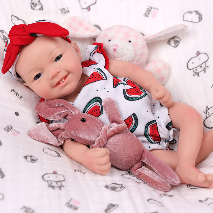 Babeside Leen 12'' Full Silicone Reborn Baby Doll Watermelon Pattern Suit Blue Eyes Girl