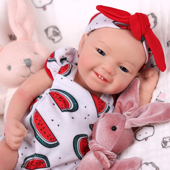 Babeside Leen 12'' Full Silicone Reborn Baby Doll Watermelon Pattern Suit Blue Eyes Girl