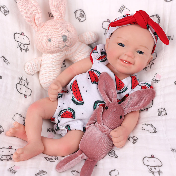Babeside Leen 12'' Full Silicone Reborn Baby Doll Watermelon Pattern Suit Blue Eyes Girl