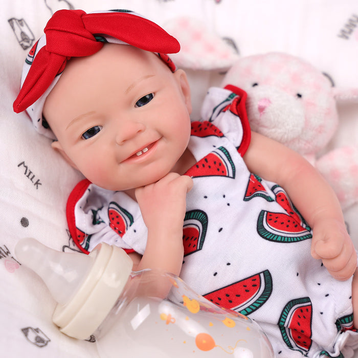 Babeside Leen 12'' Full Silicone Reborn Baby Doll Watermelon Pattern Suit Blue Eyes Girl