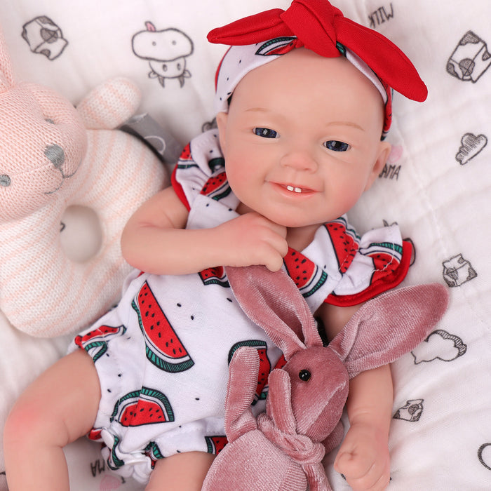 Babeside Leen 12'' Full Silicone Reborn Baby Doll Watermelon Pattern Suit Blue Eyes Girl