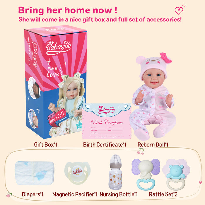 Babeside Leen 12" Reborn Baby Dolls Girl Sweet Smile Handmade lifelike Awake Lovely Hearts