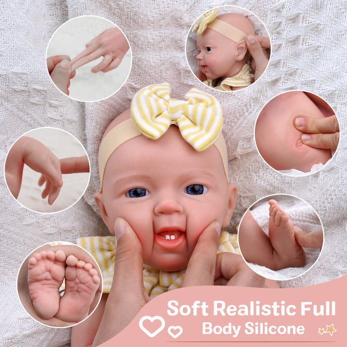 Babeside Leen 16'' Full Silicone Reborn Baby Doll Blue Eyes Adorable Girl