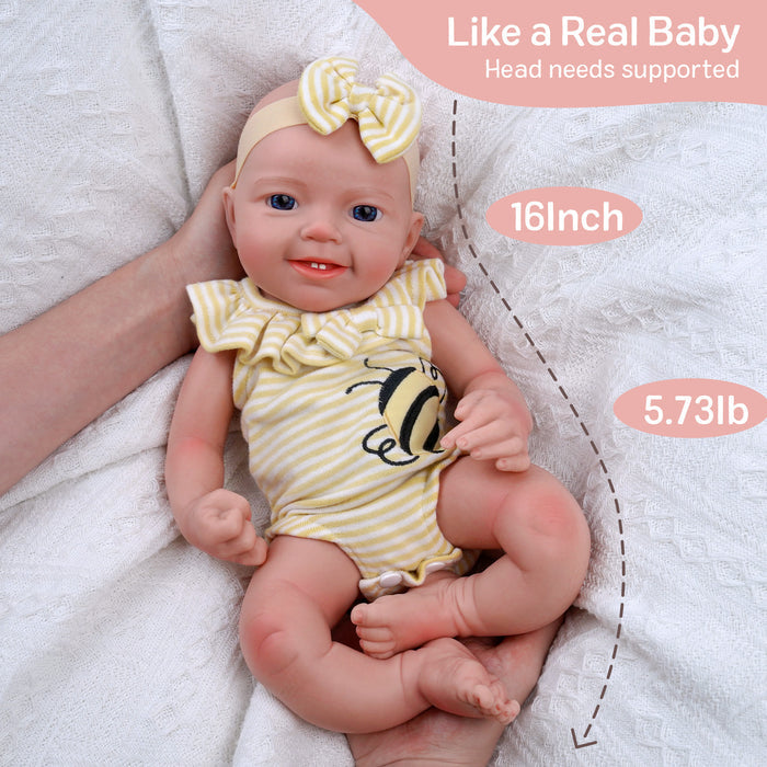 Babeside Leen 16'' Full Silicone Reborn Baby Doll Blue Eyes Adorable Girl