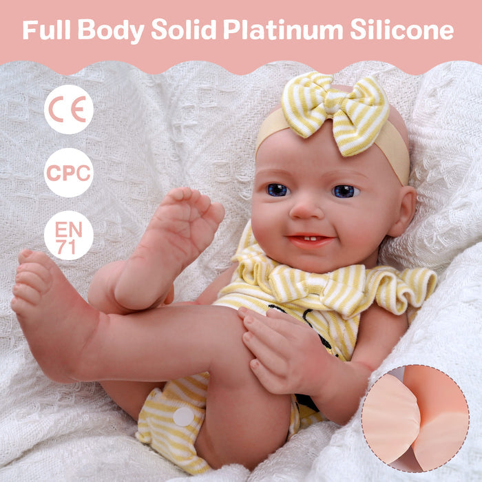 Babeside Leen 16'' Full Silicone Reborn Baby Doll Blue Eyes Adorable Girl