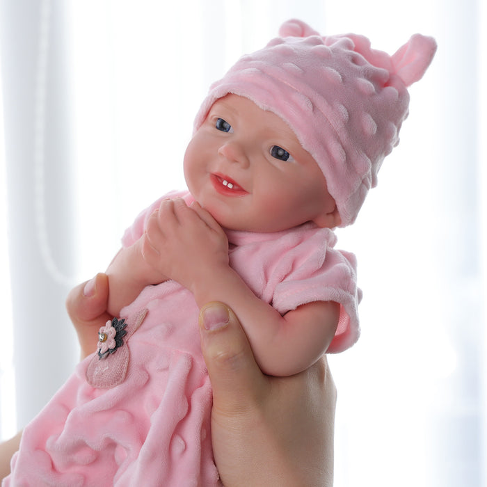Babeside Leen 16'' Full Silicone Reborn Baby Doll Lifelike Girl Awake Soft And Lovely Pink Sweetie Smiling