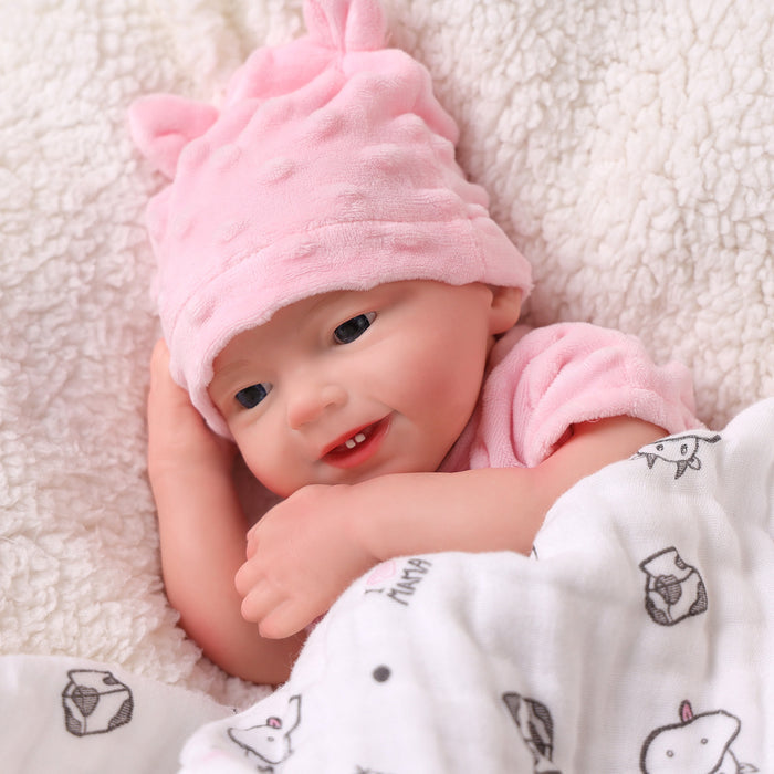 Babeside Leen 16'' Full Silicone Reborn Baby Doll Lifelike Girl Awake Soft And Lovely Pink Sweetie Smiling