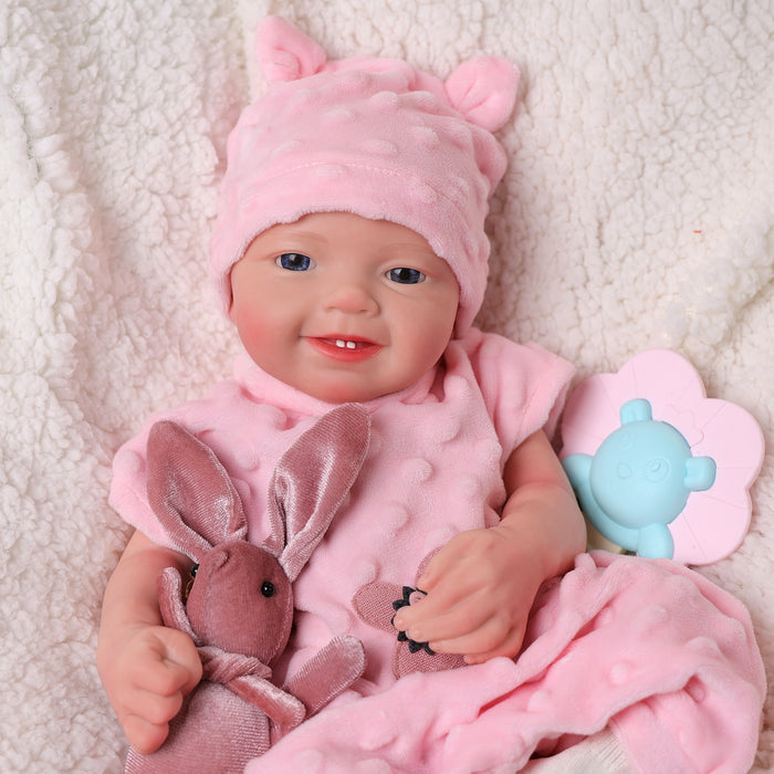 Babeside Leen 16'' Full Silicone Reborn Baby Doll Lifelike Girl Awake Soft And Lovely Pink Sweetie Smiling