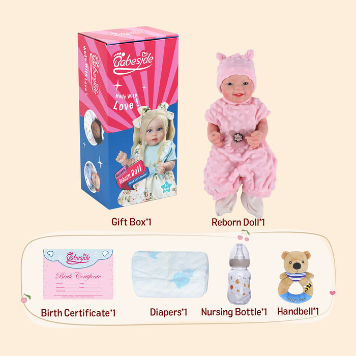 Babeside Leen 16'' Full Silicone Reborn Baby Doll Lifelike Girl Awake Soft And Lovely Pink Sweetie Smiling