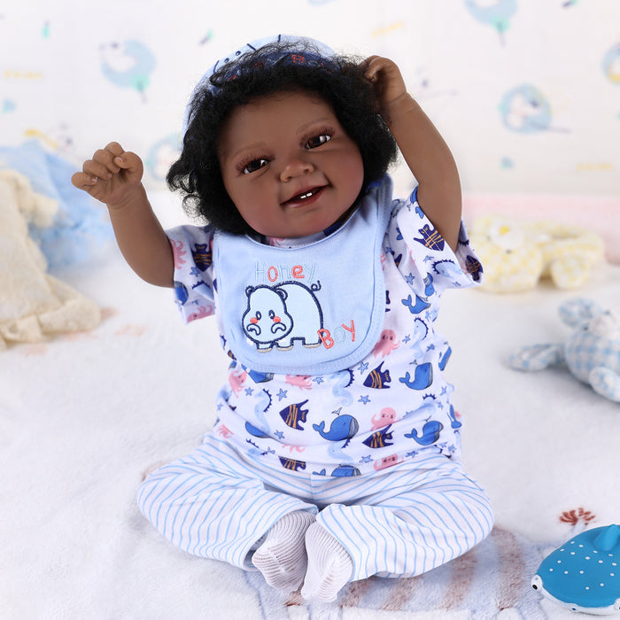 Babeside Leen 20" Awake Reborn Baby Doll Infant American African White Marine Fish Baby Boy