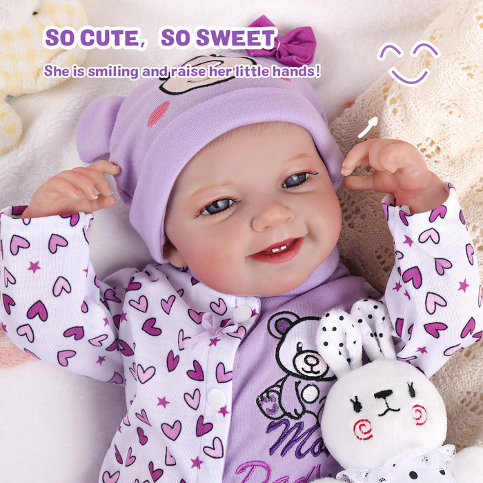 Babeside Leen 20" Awake Reborn Baby Doll Purple Jumpsuit Infant Baby Girl