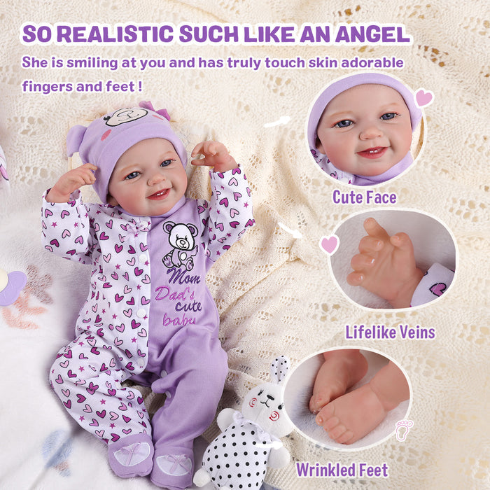 Babeside Leen 20" Awake Reborn Baby Doll Purple Jumpsuit Infant Baby Girl