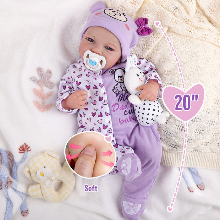 Babeside Leen 20" Awake Reborn Baby Doll Purple Jumpsuit Infant Baby Girl