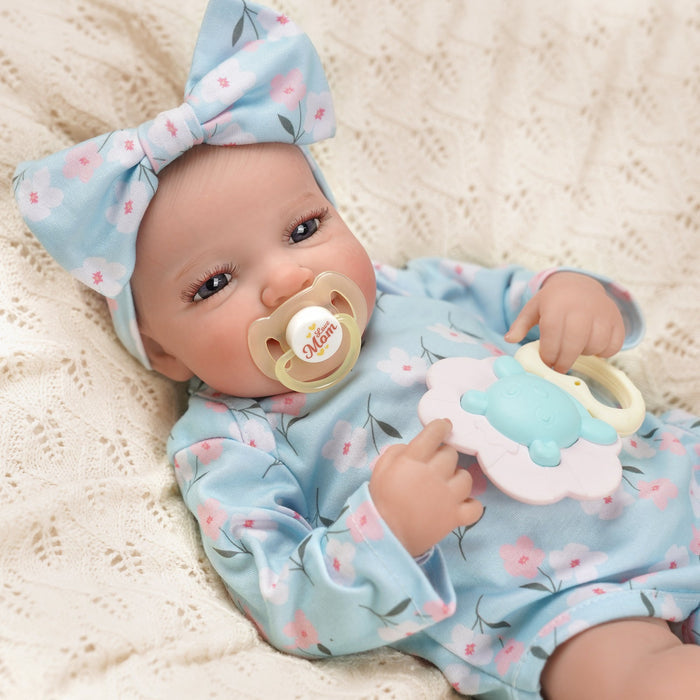 Babeside Leen 20'' Cutest Realistic Reborn Baby Doll Girl Blue Floral with Heartbeat Coos and Breath
