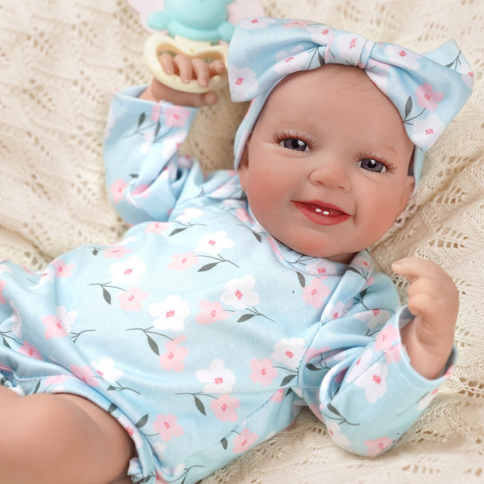 Babeside Leen 20'' Cutest Realistic Reborn Baby Doll Girl Blue Floral with Heartbeat Coos and Breath