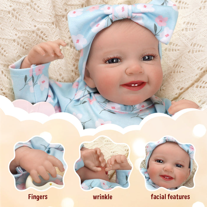 Babeside Leen 20'' Cutest Realistic Reborn Baby Doll Girl Blue Floral with Heartbeat Coos and Breath