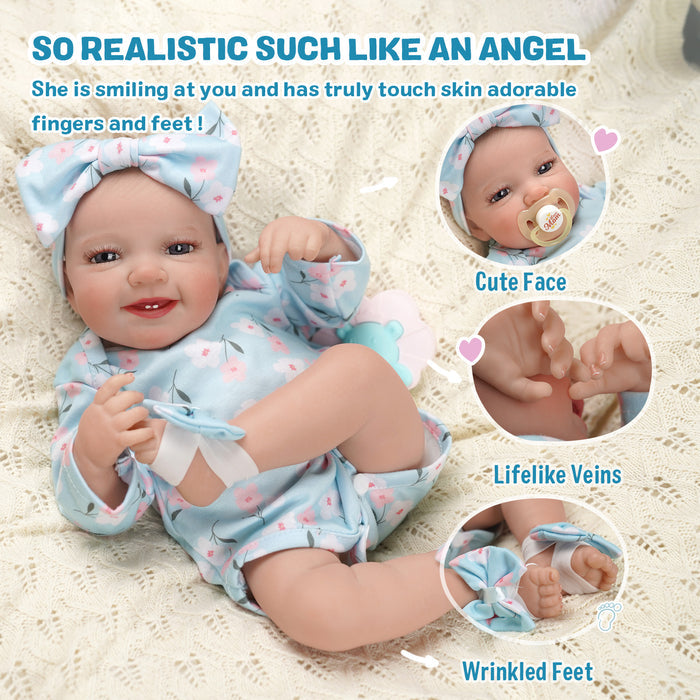 Babeside Leen 20'' Cutest Realistic Reborn Baby Doll Girl Blue Floral