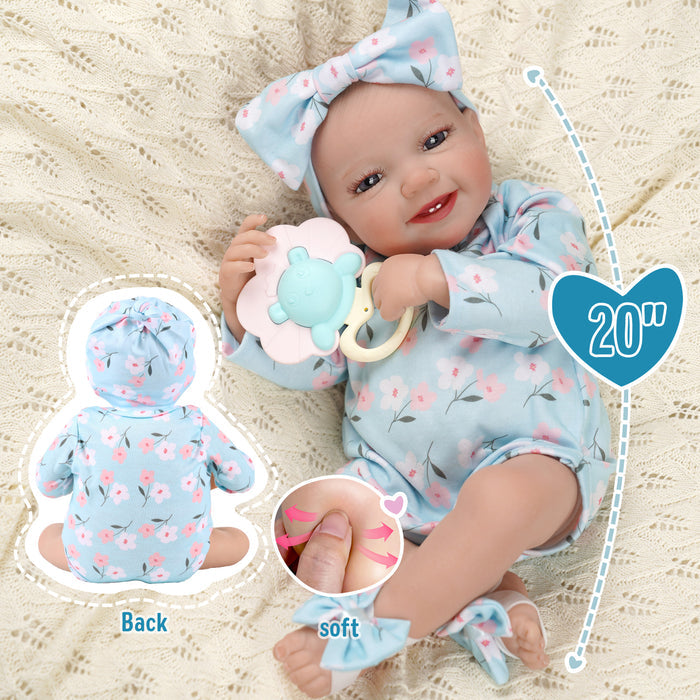 Babeside Leen 20'' Cutest Realistic Reborn Baby Doll Girl Blue Floral