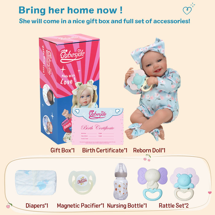 Babeside Leen 20'' Cutest Realistic Reborn Baby Doll Girl Blue Floral