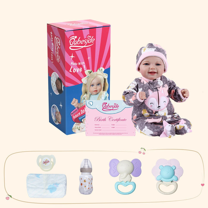Babeside Leen 20'' Cutest Realistic Reborn Baby Doll Girl Grey with Heartbeat Coos and Breath