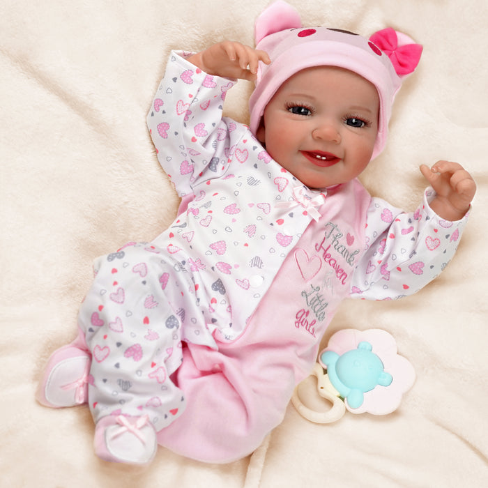 Babeside Leen 20'' Lovely Hearts Awake Newborn Baby Girl Sweet Smile Handmade lifelike Baby Girl with Feeding Kit Gift Box  for Birthday Christmas
