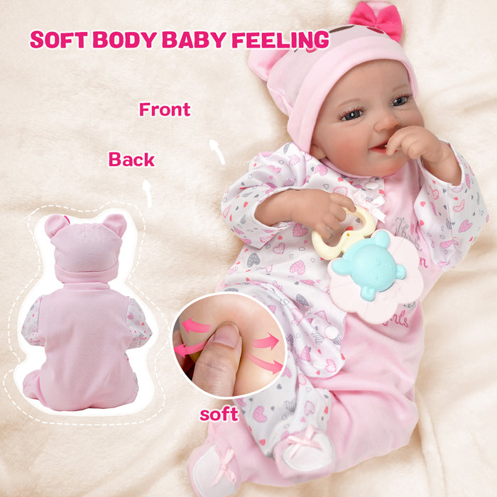 Babeside Leen 20'' Lovely Hearts Awake Newborn Baby Girl Sweet Smile Handmade lifelike Baby Girl with Feeding Kit Gift Box  for Birthday Christmas