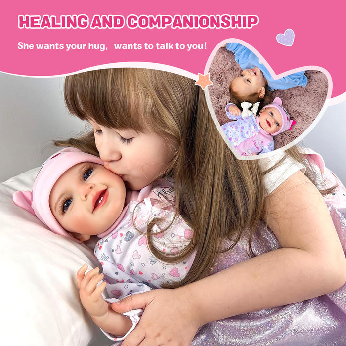 Babeside Leen 20'' Lovely Hearts Awake Newborn Baby Girl Sweet Smile Handmade lifelike Baby Girl with Feeding Kit Gift Box  for Birthday Christmas