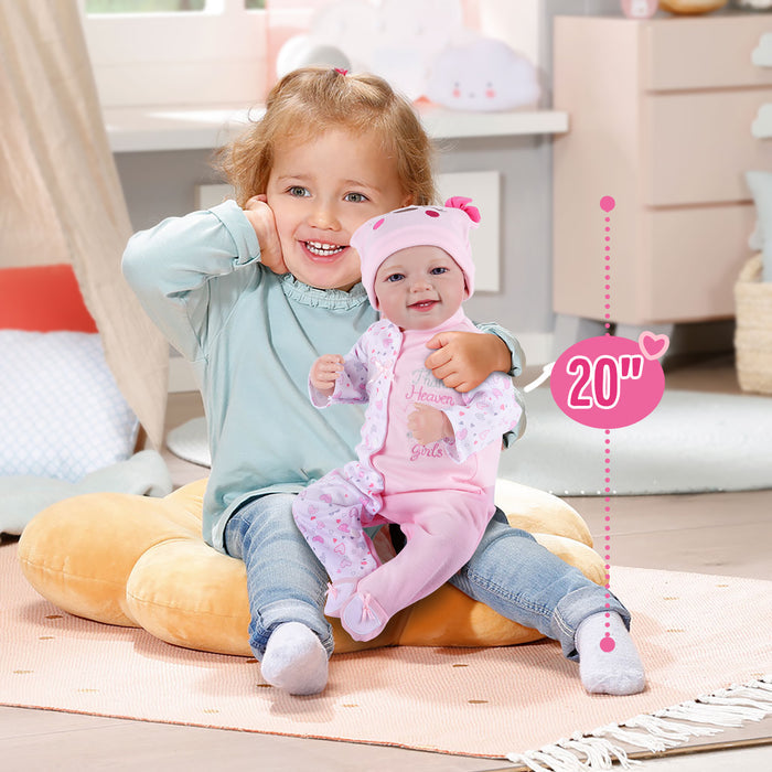 Babeside Leen 20'' Lovely Hearts Awake Newborn Baby Girl Sweet Smile Handmade lifelike Baby Girl with Feeding Kit Gift Box  for Birthday Christmas