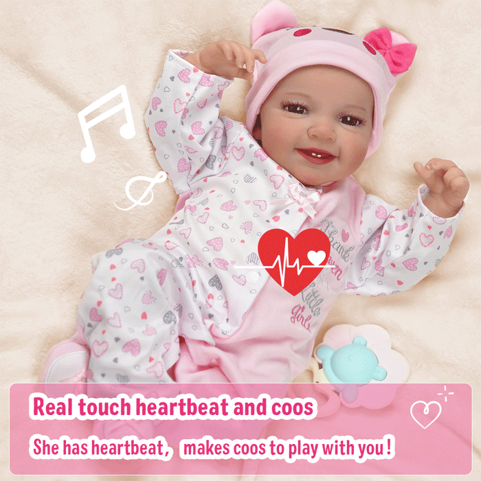 Babeside Leen 20'' Lovely Hearts Awake Newborn Baby Girl Sweet Smile Handmade lifelike Baby Girl with Feeding Kit Gift Box  for Birthday Christmas