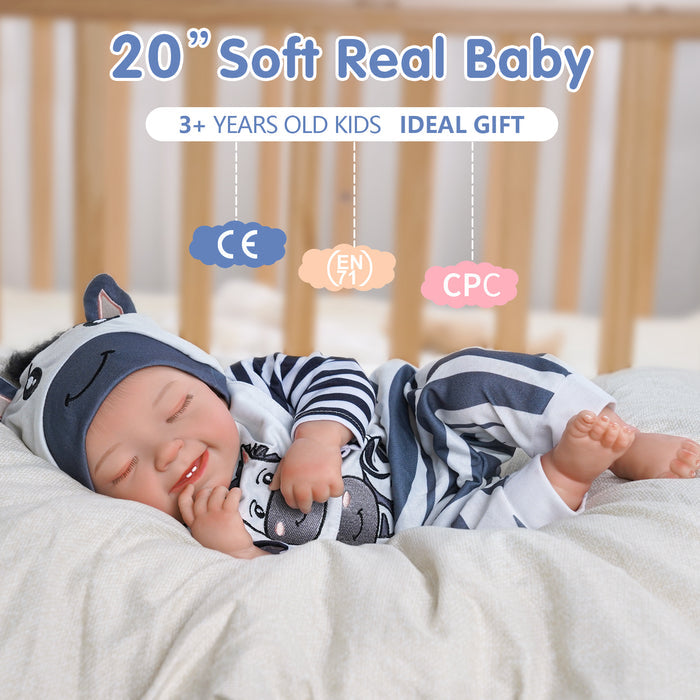 Babeside Leen 20" Realistic Reborn Baby Doll Girl Sweet Smile Handmade Lifelike Sleeping Cute Baby Cow