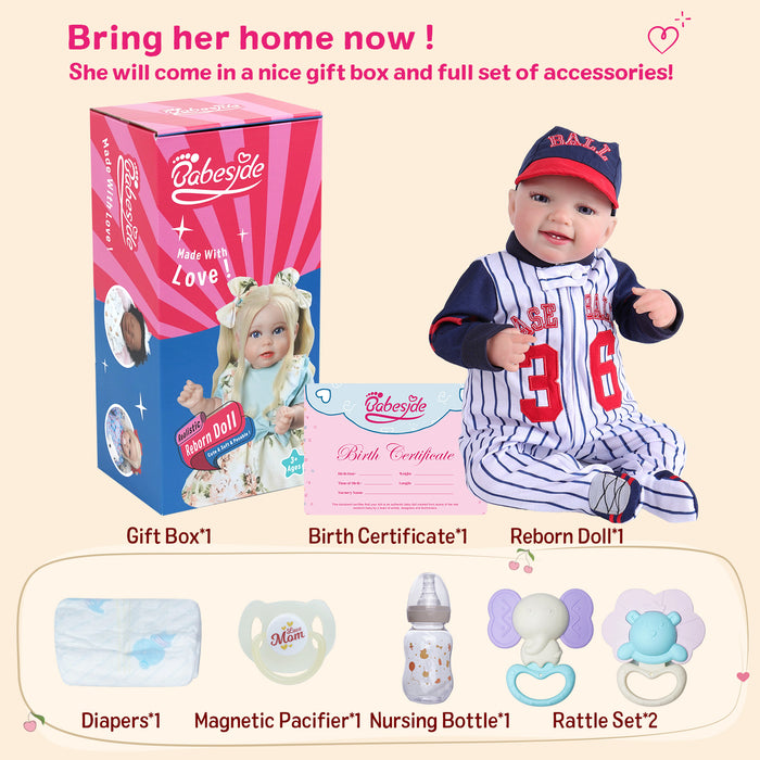 Babeside Leen 20" Reborn Baby Doll Infant Awake Baseball Boy Lovely Sport Style Smiling