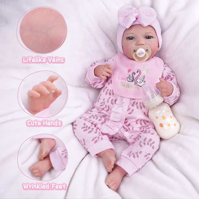Babeside Leen 20" Reborn Baby Doll Infant Lifelike Girl Smile Pink Awake Love