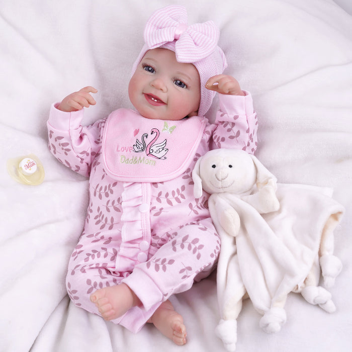 Babeside Leen 20" Reborn Baby Doll Infant Lifelike Girl Smile Pink Awake Love