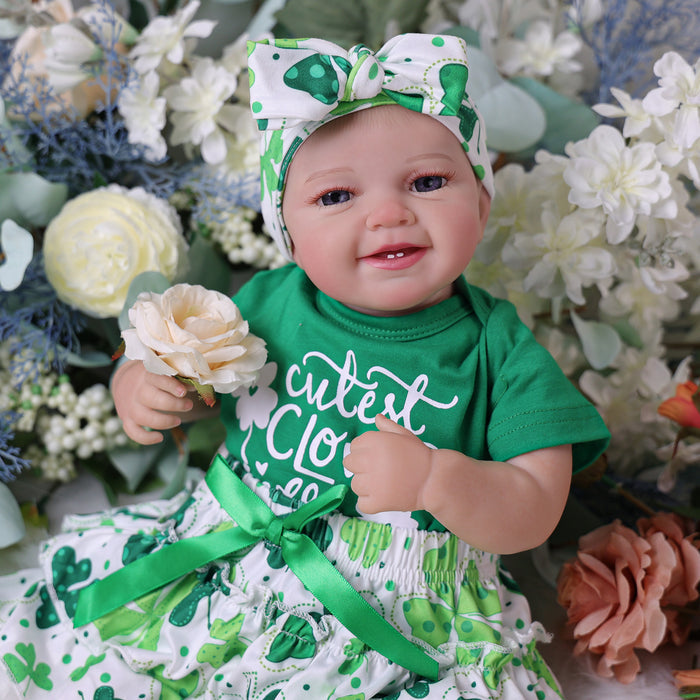 Babeside Leen 20" Reborn Baby Dolls Girl Sweet Smile with Green Clover Skirt(Pre-Order, Ship Date: About March 15)