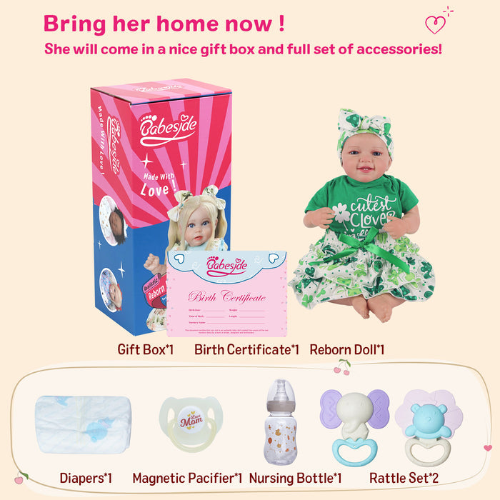 Babeside Leen 20" Reborn Baby Dolls Girl Sweet Smile with Green Clover Skirt(Pre-Order, Ship Date: About March 15)