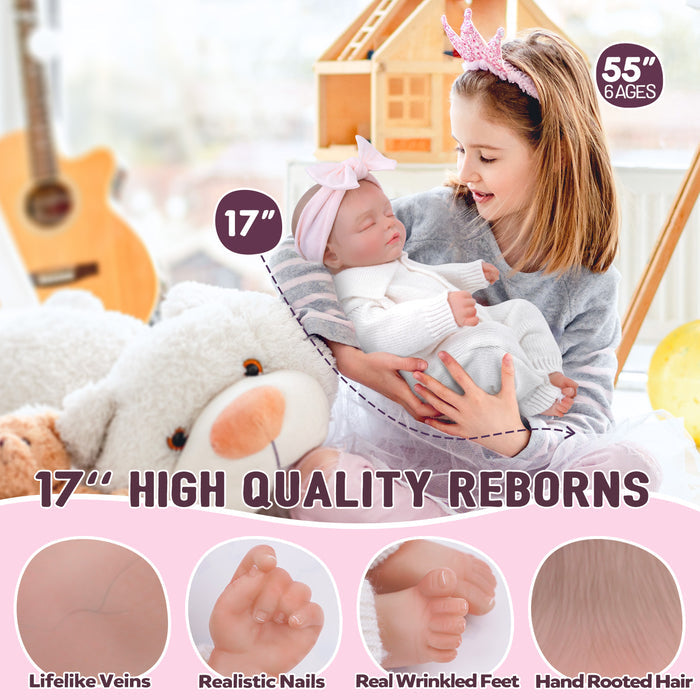 Babeside Leo 17'' Reborn Baby Doll Lifelike Sleeping Girl Lovely Pure Angel White