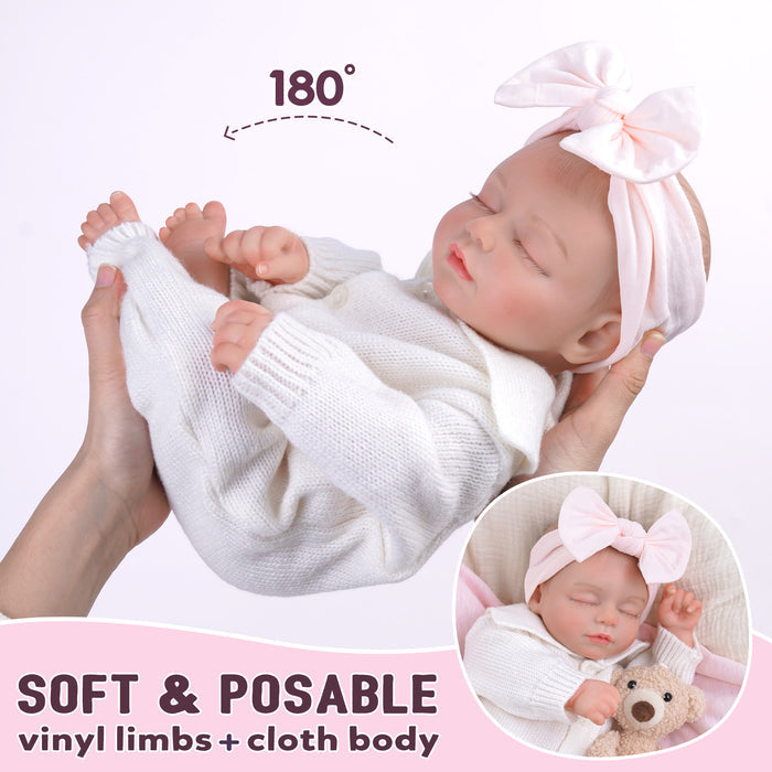 Babeside Leo 17'' Reborn Baby Doll Lifelike Sleeping Girl Lovely Pure Angel White