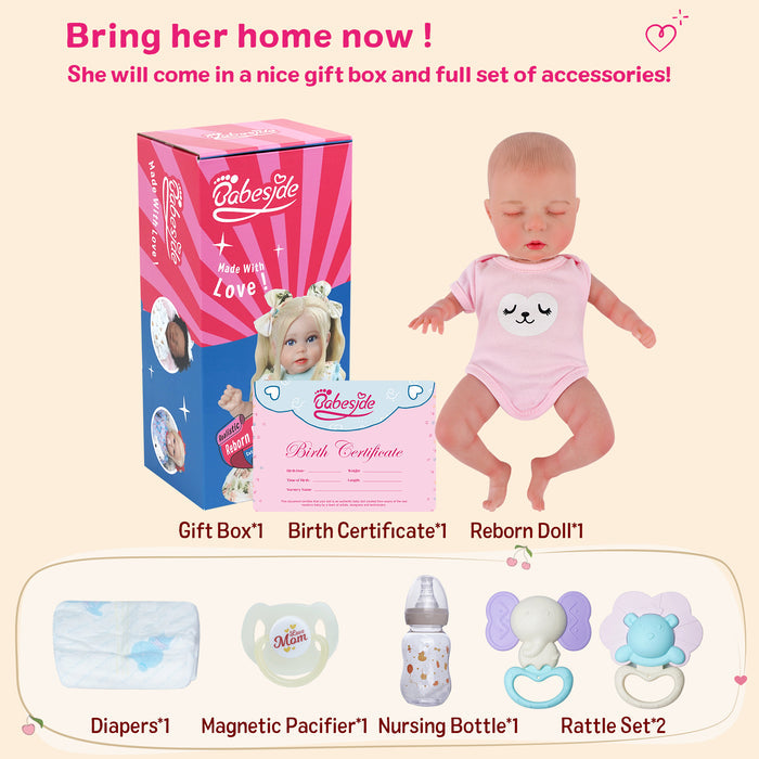 Babeside Lola 12" Reborn Baby Doll Infant Cute Sleeping Girl Pink Sweetie