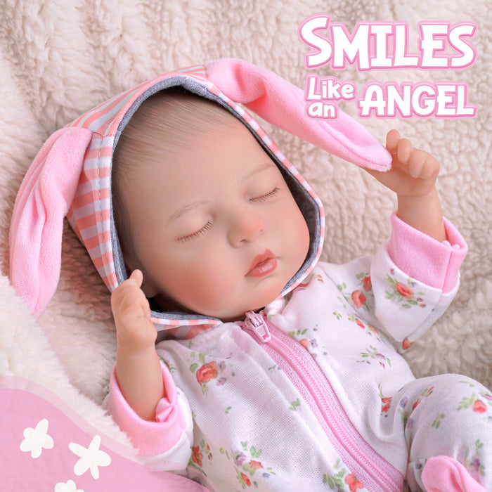 Babeside Lola 12" Reborn Baby Doll Infant Lifelike Cute Sleeping Girl Pink Rabbit